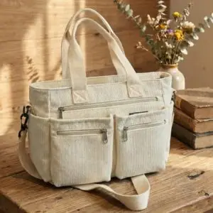 Grand Sac de Cour en Velours – Beige beau