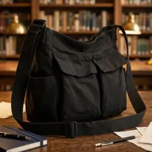 Sac bandoulière pour les cours en Toile – noir sur table