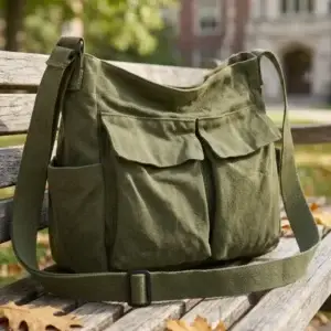 Sac bandoulière pour les cours en Toile – Vert Khaki 💚