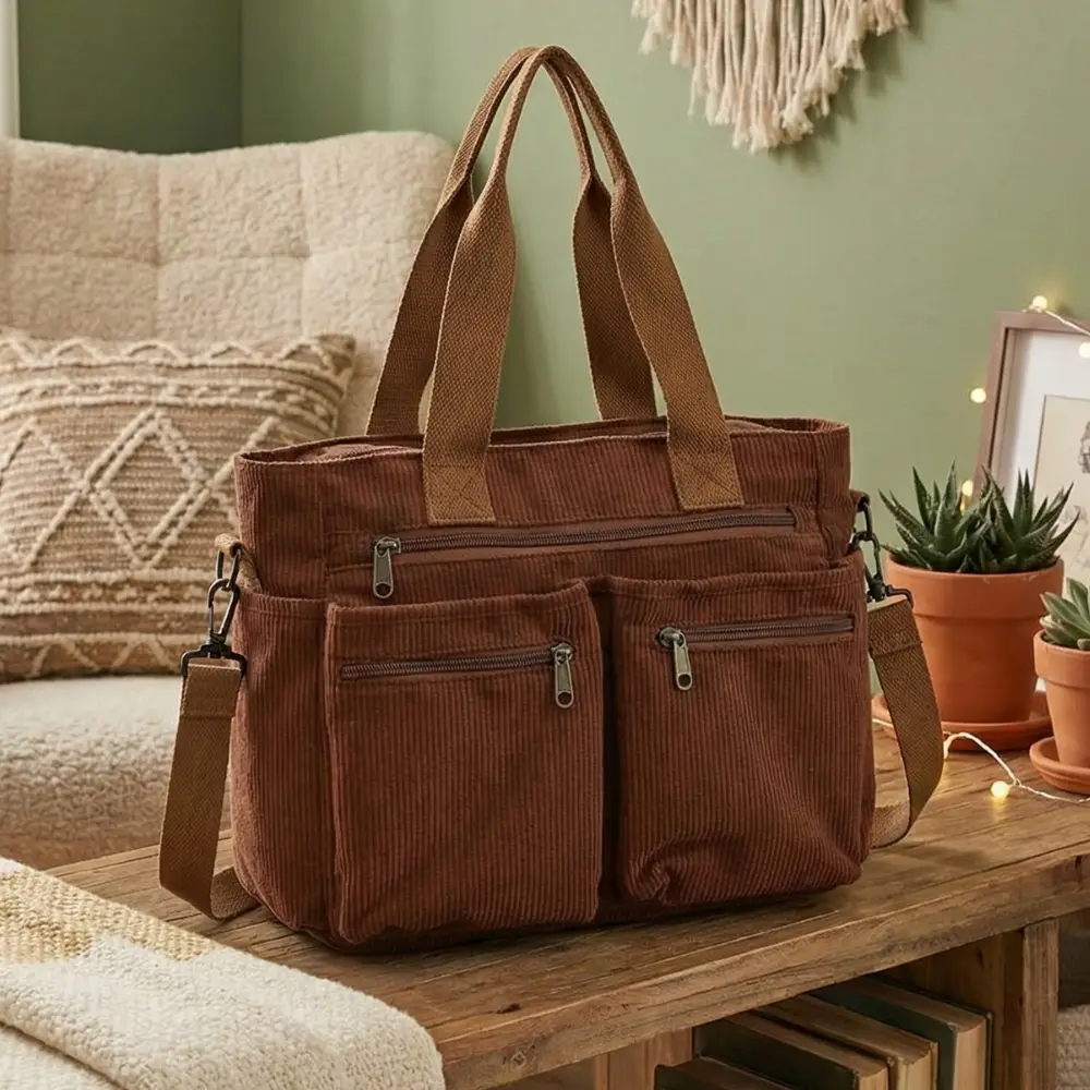 Grand sac à main femme pour les cours en Velours – Marron
