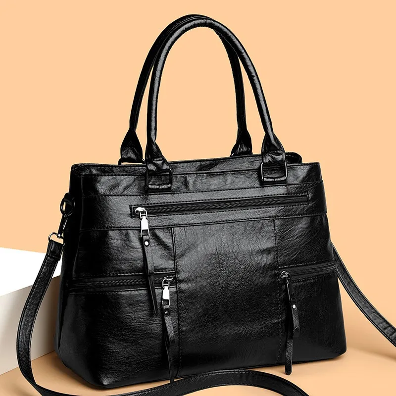 Sac de cours noir en simili cuir souple