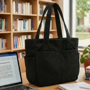 Sac de cours étudiante en Velours Noir bibliotheque