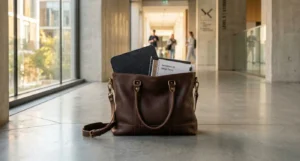 Grand sac de cours pour la fac en cuir marron structuré