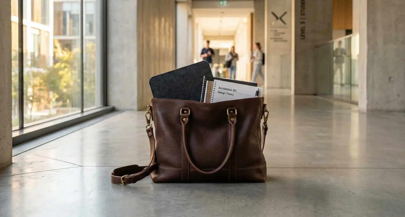 Grand sac de cours pour la fac en cuir marron structuré